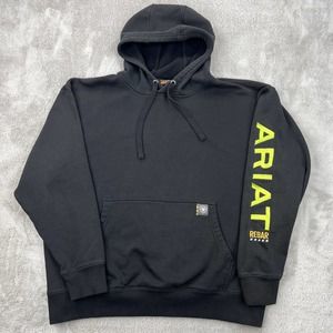 Ariat Hoodie Mens Large Black Pullover Fleece Rebar Workwear Embroidered Grunge